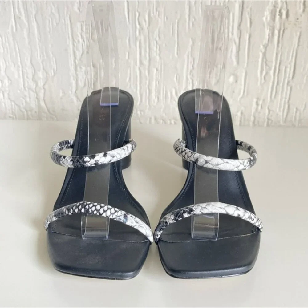 Express Black Square Toe Slip On Heeled Sandals Size 8.5 - Picture 4 of 12